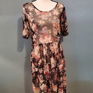 POTTER'S POT romantic vintage look black floral sheer dress